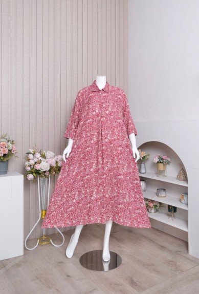 TERLARIS Dress ZORAYA ALLUNA DRESS Rayon Premium Long Dress Wanita  Catton Rayon Premium Pergelangan Tangan Pakai Kancing Pinggan Celana Full Karet Kantong celana pada bagian kanan