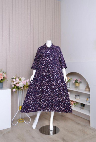 TERLARIS Dress ZORAYA ALLUNA DRESS Rayon Premium Long Dress Wanita  Catton Rayon Premium Pergelangan Tangan Pakai Kancing Pinggan Celana Full Karet Kantong celana pada bagian kanan