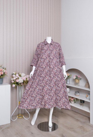 TERLARIS Dress ZORAYA ALLUNA DRESS Rayon Premium Long Dress Wanita  Catton Rayon Premium Pergelangan Tangan Pakai Kancing Pinggan Celana Full Karet Kantong celana pada bagian kanan