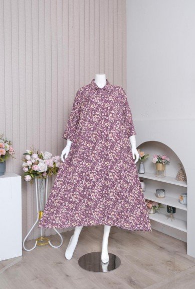 TERLARIS Dress ZORAYA ALLUNA DRESS Rayon Premium Long Dress Wanita  Catton Rayon Premium Pergelangan Tangan Pakai Kancing Pinggan Celana Full Karet Kantong celana pada bagian kanan