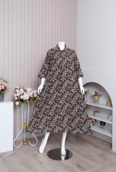 TERLARIS Dress ZORAYA ALLUNA DRESS Rayon Premium Long Dress Wanita  Catton Rayon Premium Pergelangan Tangan Pakai Kancing Pinggan Celana Full Karet Kantong celana pada bagian kanan