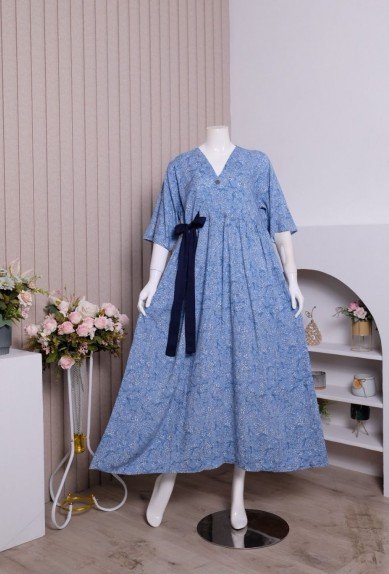 Zoraya Ayla Long Dress Daster Andin Rayon Premium Remaja Bumil Busui Terbaru Baju Tidur Wanita Kekinian Panjang Lembut Motif