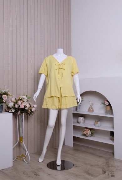 Zoraya Ellen Set Jumbo Setelan Wanita  Piyama Celana Pendek OneSet Tangan Pendek Pajamas Terbaru Hotpants Kekinian Baju Kancing