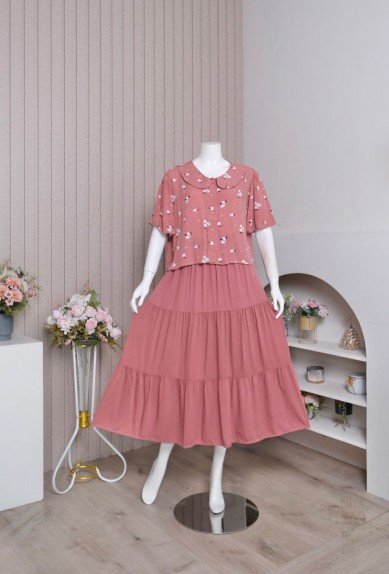 Zoraya Sabina Set Jumbo Setelan Wanita Piyama Celana Rok Tangan Pendek Terbaru Kekinian Baju Kancing