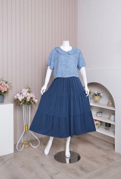 Zoraya Sabina Set Jumbo Setelan Wanita Piyama Celana Rok Tangan Pendek Terbaru Kekinian Baju Kancing