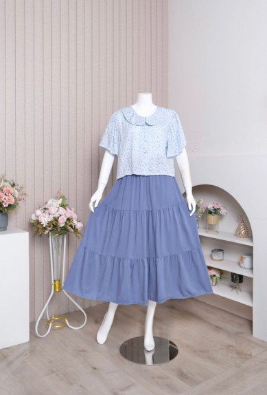 Zoraya Sabina Set Jumbo Setelan Wanita Piyama Celana Rok Tangan Pendek Terbaru Kekinian Baju Kancing
