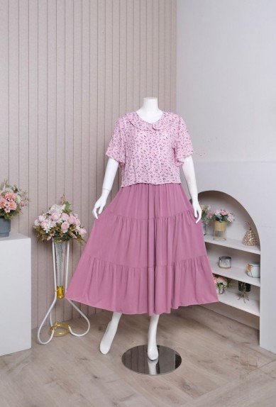 Zoraya Sabina Set Jumbo Setelan Wanita Piyama Celana Rok Tangan Pendek Terbaru Kekinian Baju Kancing