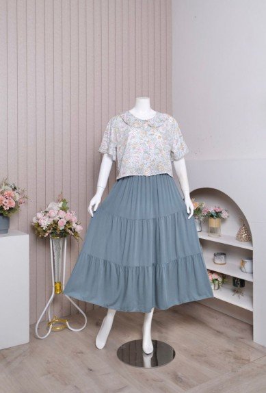 Zoraya Sabina Set Jumbo Setelan Wanita Piyama Celana Rok Tangan Pendek Terbaru Kekinian Baju Kancing