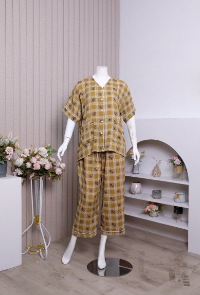 Zoraya Cansu Set Jumbo Setelan Wanita Piyama Celana Panjang OneSet Tangan Pendek Pajamas Terbaru Kekinian Baju Kancing