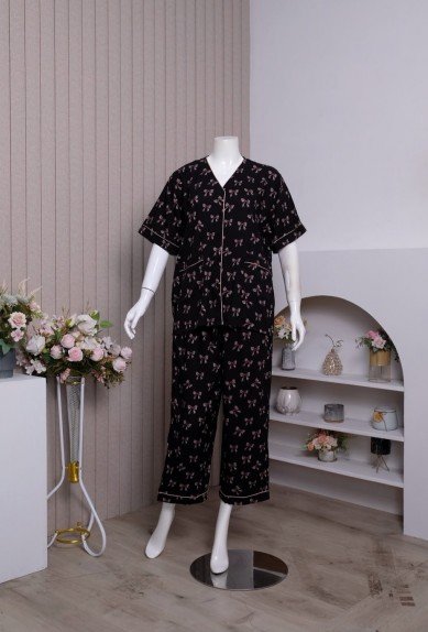 Zoraya Cansu Set Jumbo Setelan Wanita Piyama Celana Panjang OneSet Tangan Pendek Pajamas Terbaru Kekinian Baju Kancing