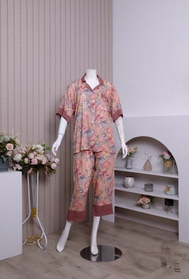 Zoraya Zareen Set Jumbo Setelan Wanita Piyama Celana Panjang OneSet Tangan Pendek Pajamas Terbaru Kekinian Baju Kancing