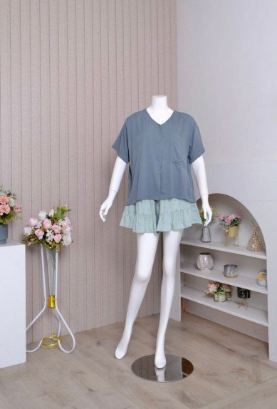 Zoraya Fenina Set Jumbo Setelan Wanita  Piyama Celana Pendek OneSet Tangan Pendek Pajamas Terbaru Hotpants Kekinian Baju Kancing